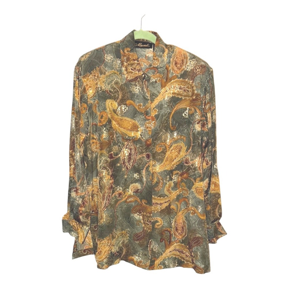 Mureli sz S Vintage 100% Silk Oilve Paisley Silk Blouse Tunic in Mint Condition!